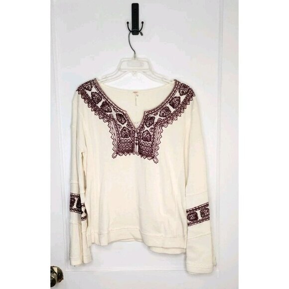 Free People Santa Maria Boho Embroidered Peasant French Terry Top Size Small NWT - Picture 1 of 8